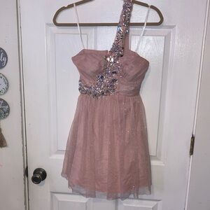B Darlin Blush One Shoulder Dress with Glitter Accents
